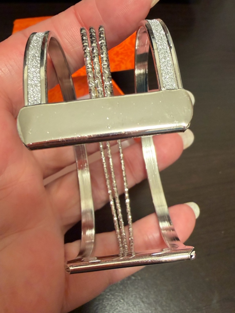 Silver Multi-Band Sparkle open adjustable vintage Cuff Bracelet - Picture 6 of 9